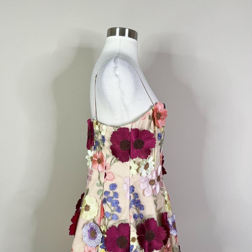 NEW Antonio Melani | Floral Applique Sheer Nude Overlay Cocktail Mini Dress 8 - Picture 6 of 11